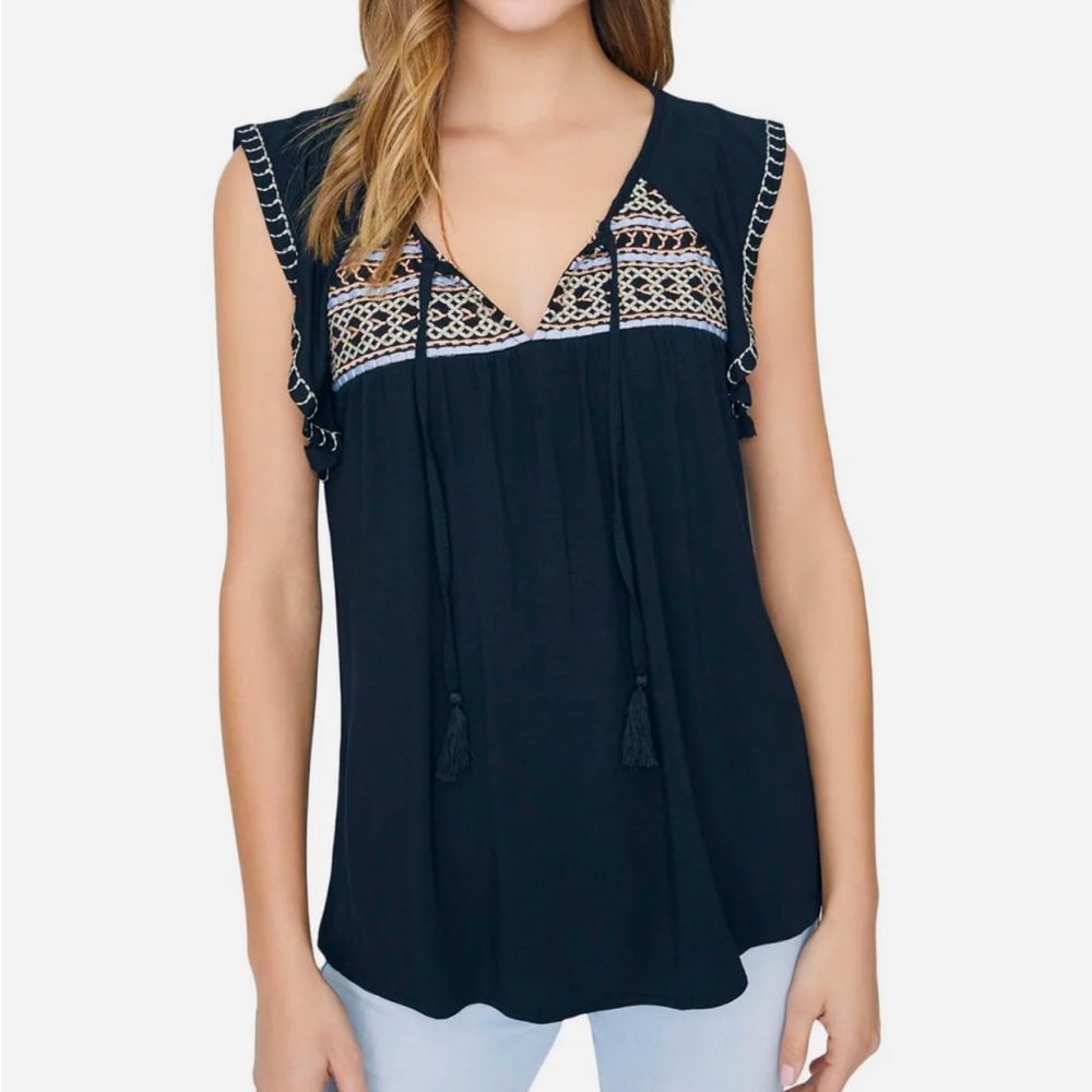 Sanctuary Womens Black Wild Belle Embroidered Boho Tank Top